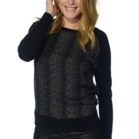 Joie Malena silk wool snakeskin print front and knit Black Size xs - Picture 1 of 7